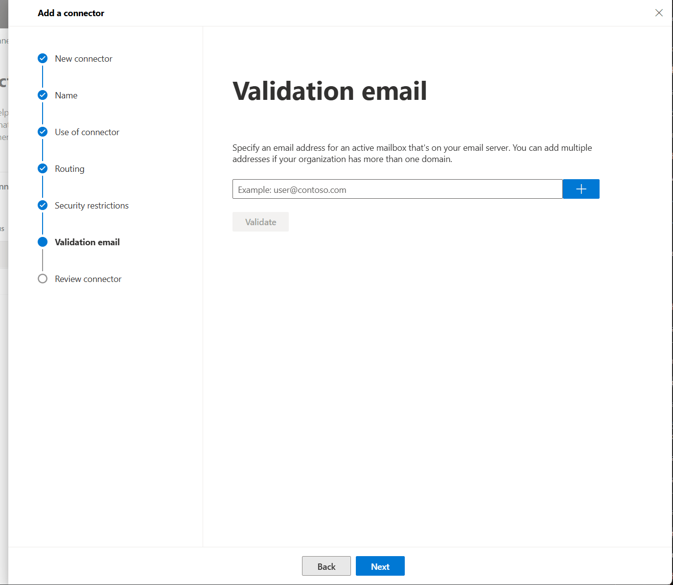 Validation email screen before any address has been added