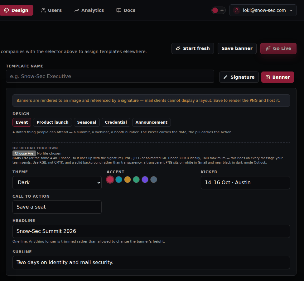 The Banner tab of the Design Playground