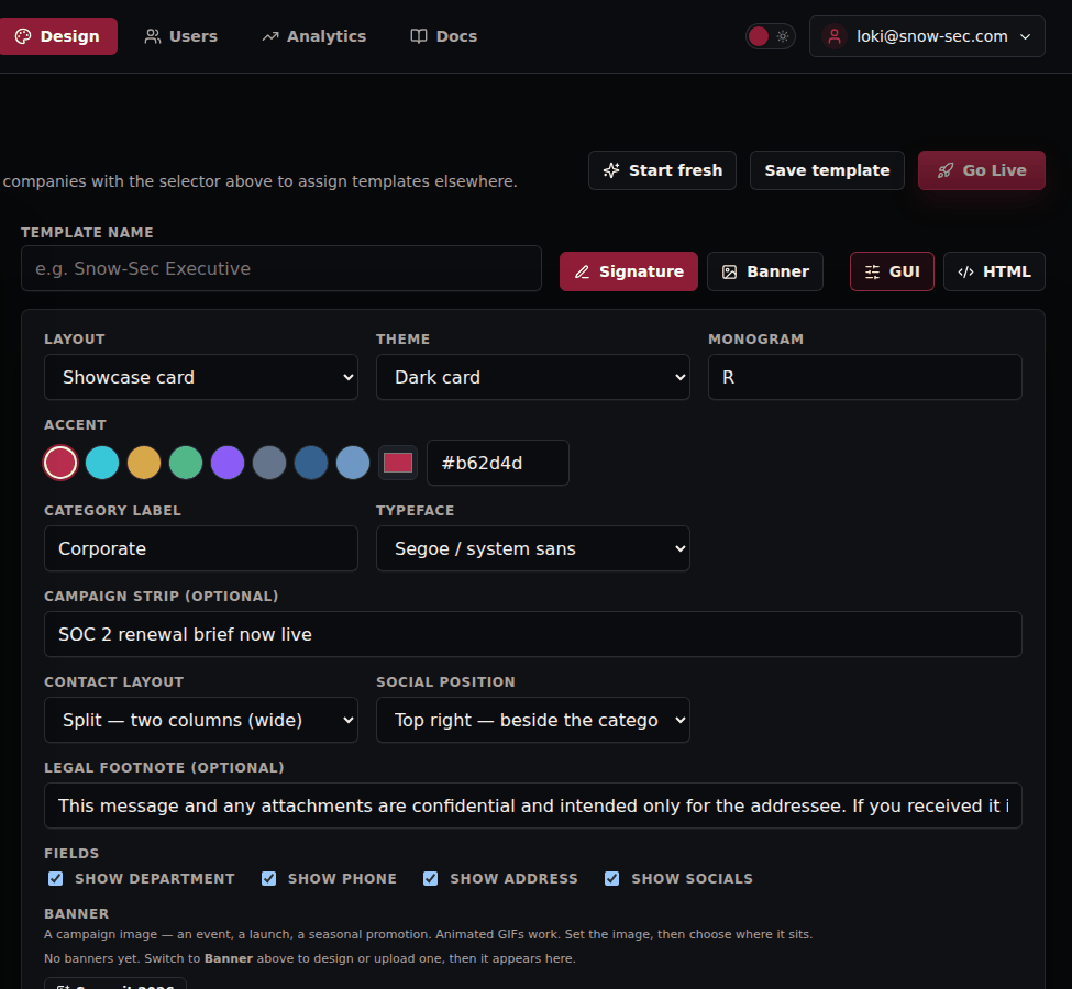 The Design Playground editor on the Signature tab